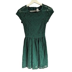 H&M Divided Lace Fit and Flare Skater Dark Green Dress size 4